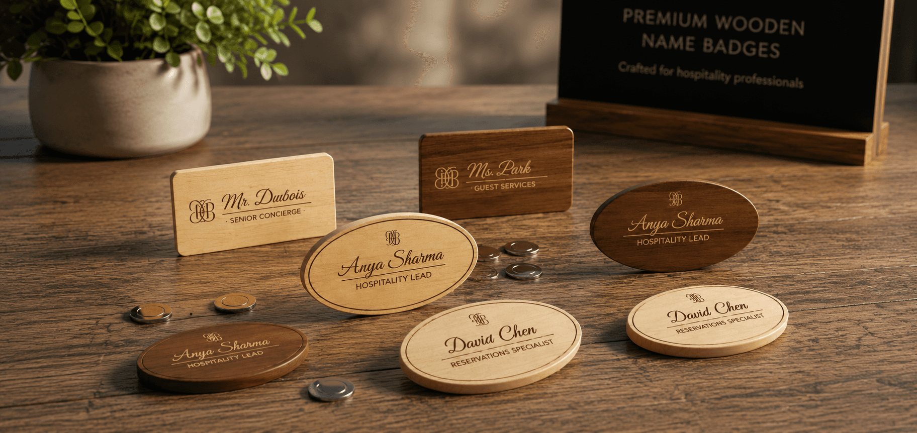 Découvrez nos badges en bois personnalisés — Recognition Express